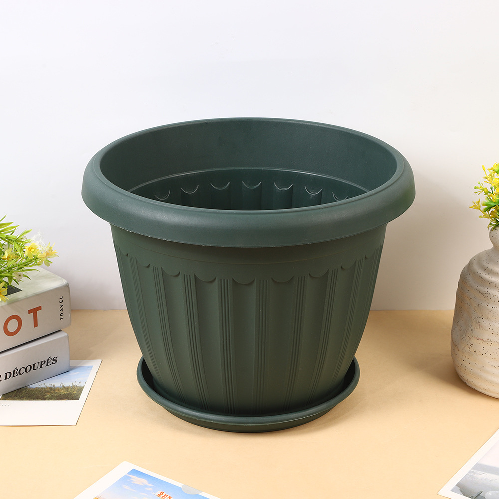 复古条纹PP塑料花盆带托盘多肉种植盆室内外花卉绿植盆栽盆批发详情13