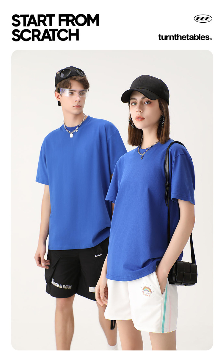 230G heavy-duty round-neck pure cotton short-sleeved T-shirt, loose solid white T-shirt for men and women, pure T-shirt wholesale blank version pic 3