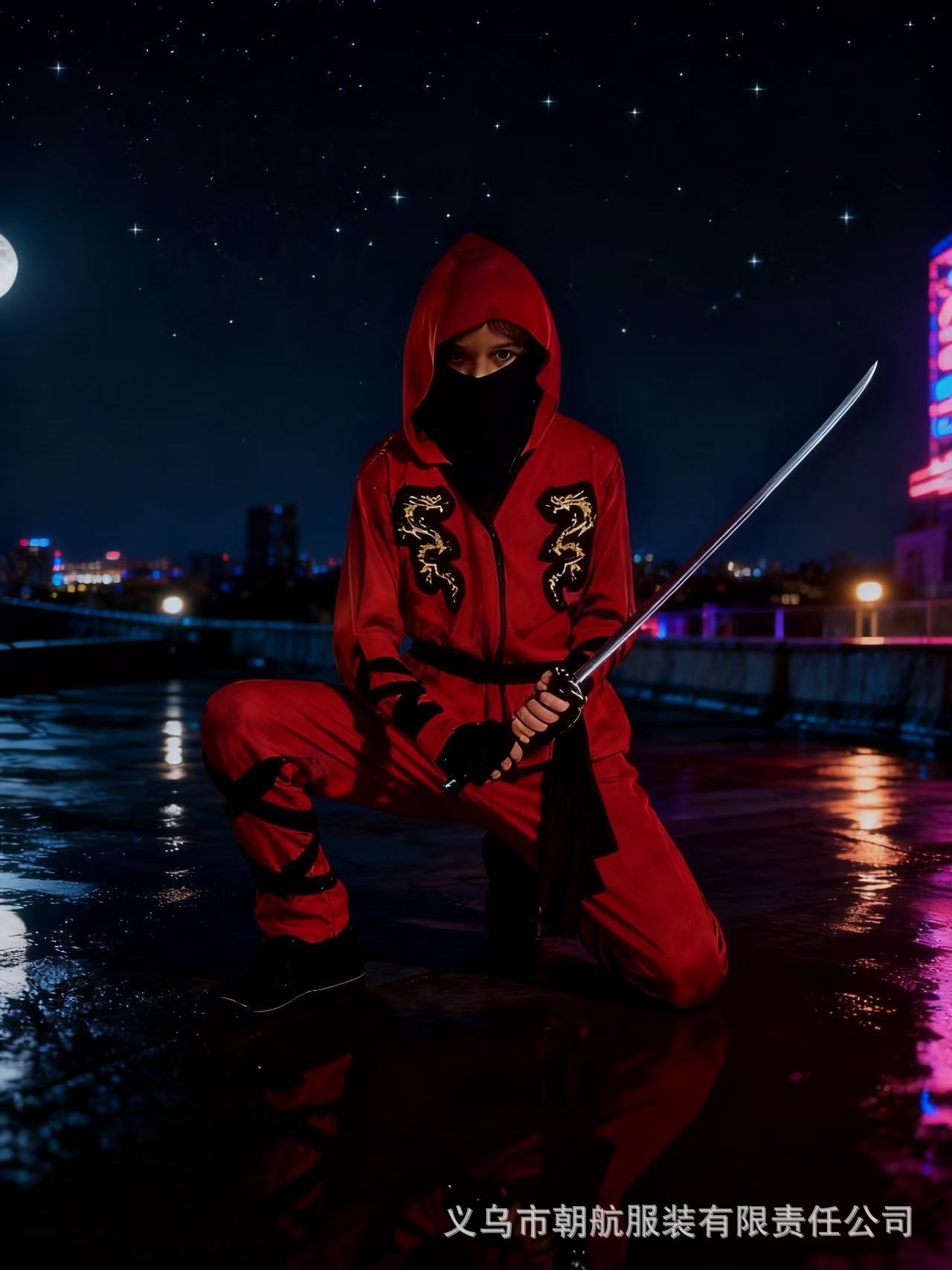 万圣节儿童忍者扮演服装Ninja日本忍者红色铠甲龙服刺客套装详情1