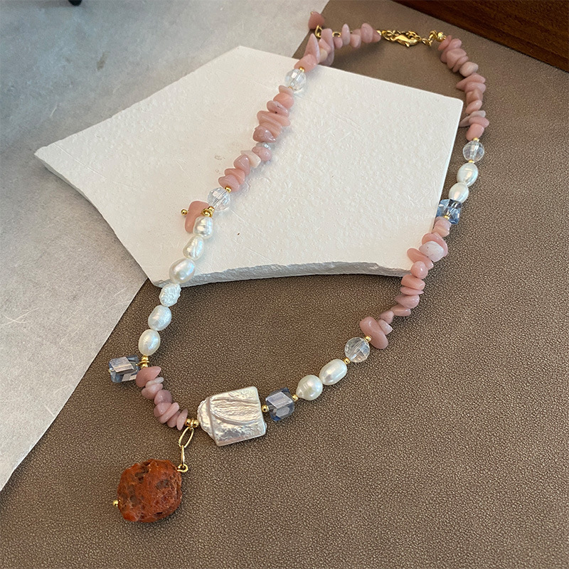 沙滩漫步巴洛克天然珍珠太阳石不规则项链时髦个性高级度假风春夏详情7