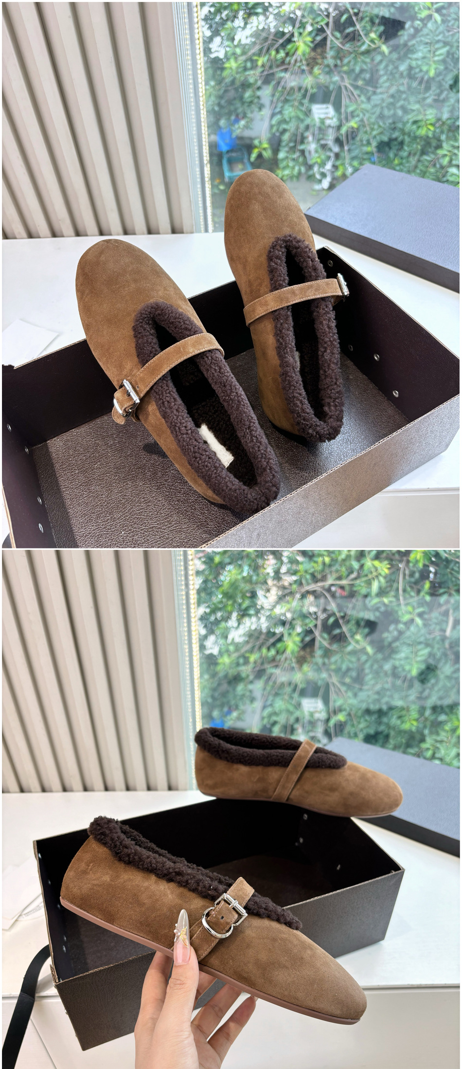 牛皮版～小众秋冬款复古毛毛鞋女加绒保暖包头单鞋外穿防滑棉鞋子详情3