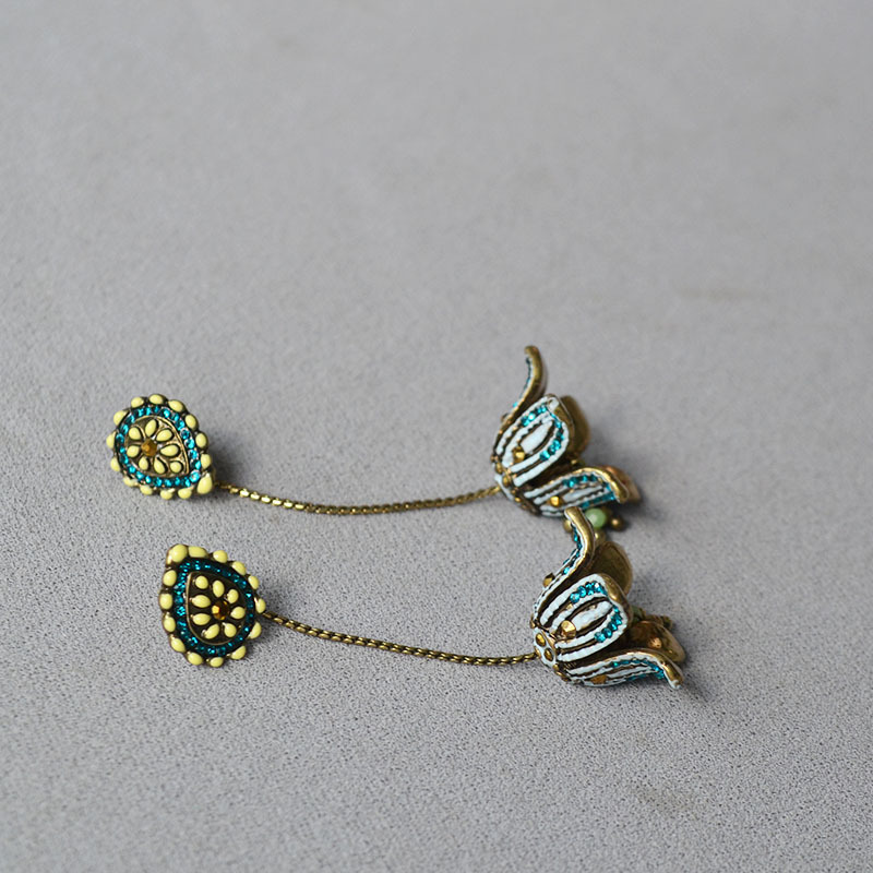 中餐厅姜研同款花朵流苏耳钉女复古轻奢优雅波西米亚小众耳环耳饰详情9