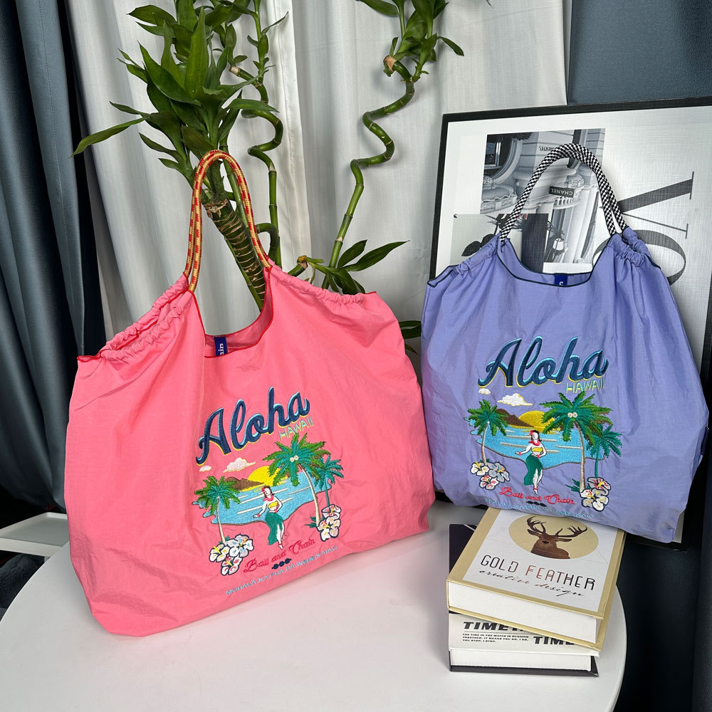 ballchain新款夏威夷刺绣购物袋大容量尼龙环保袋手提单肩斜挎包详情9