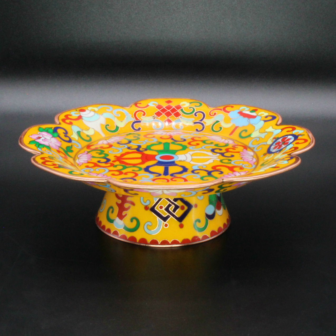 Jingtai blue manza, Buddhist offering utensils and ritual implements, plain copper filigree, low-temperature enamel manda plate, Mancha Luo belt tray pic 9