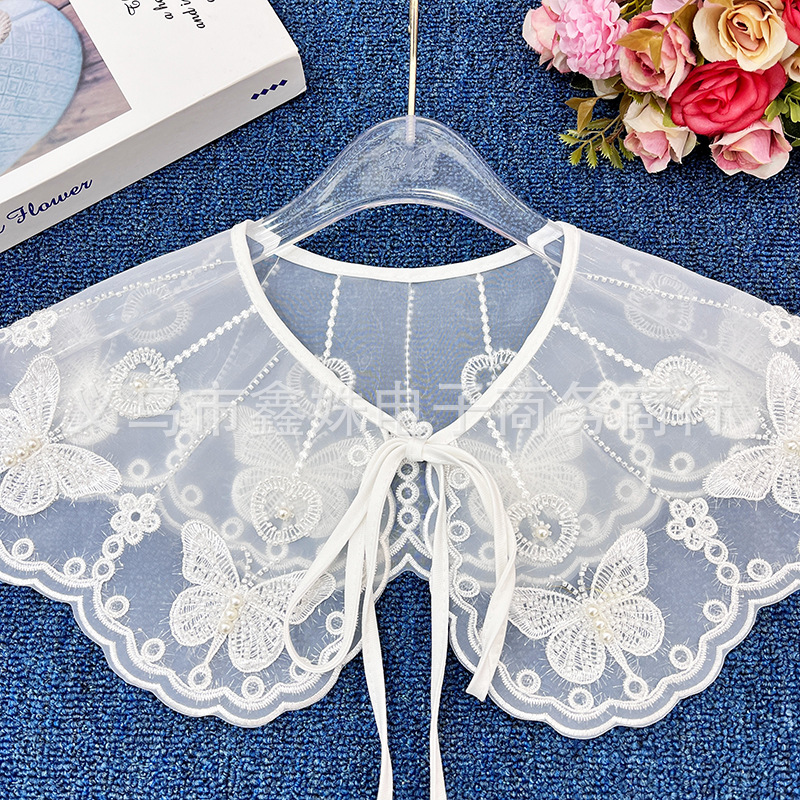 Embroidered butterfly transparent mesh collar clothing accessories pic 3
