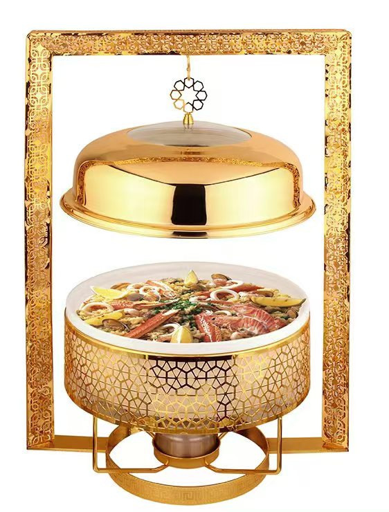 圆形保温餐加热炉不锈钢吊盖酒精锅布菲炉酒店餐厅自助餐炉跨境详情1