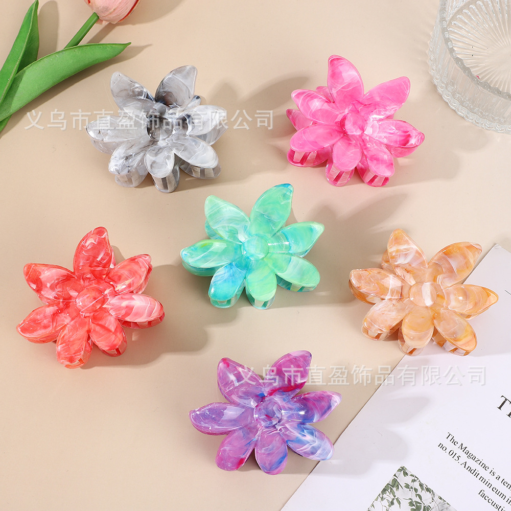 2025年夏季新款多巴胺大理石纹发夹饰品抓夹紫荆花高级感鲨鱼夹详情20