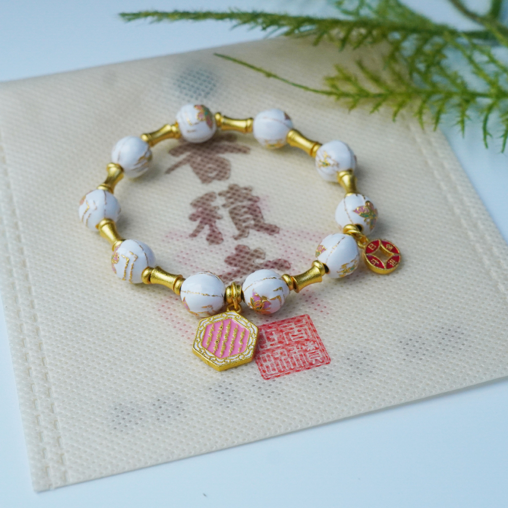 天然繁花景泰蓝手串珐琅蝴蝶吊坠女轻奢高级感手链串珠饰品配饰详情7