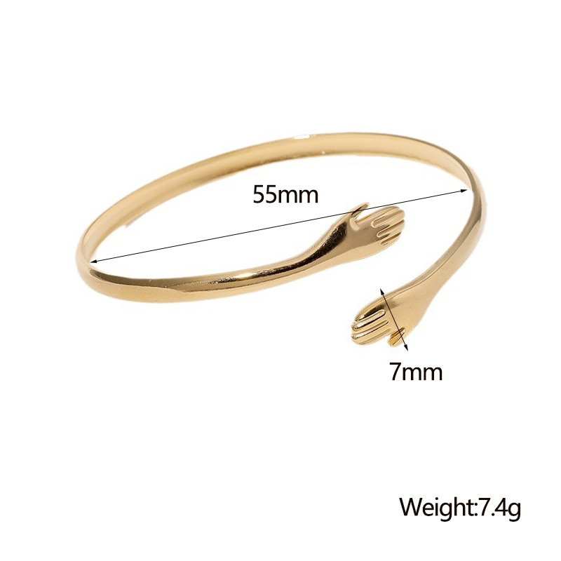 跨境欧美钛钢手镯开口拥抱手掌个性小众手环简约不掉色不锈钢手镯详情1