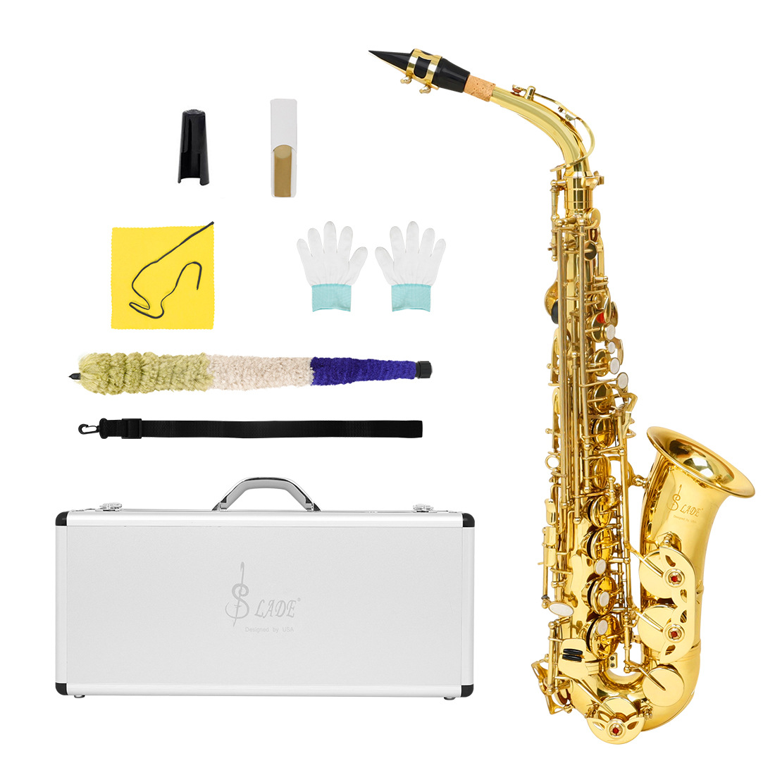Alto Alto saxophone for export, aluminum alloy case, E-flat key, brass tube body, white shell gold saxophone instrument pic 3