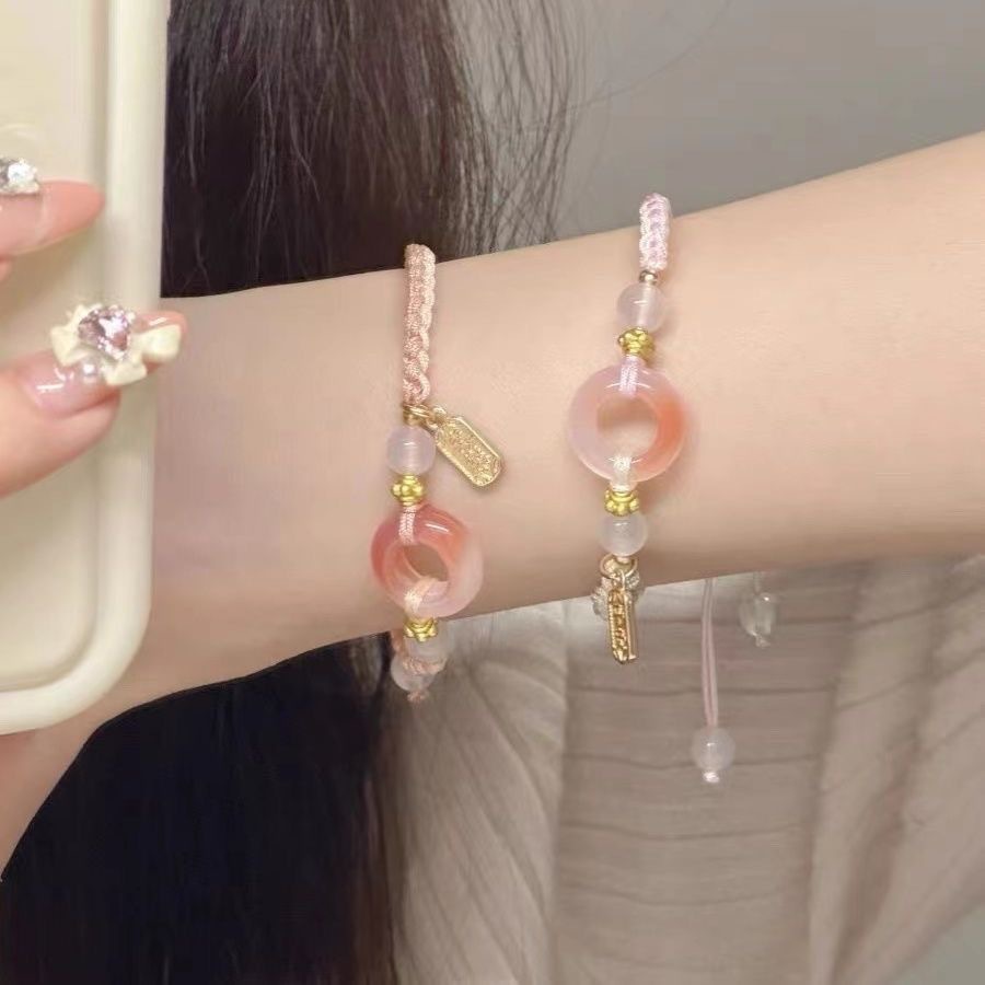 Pink girl Peach Blossom color couple peace bracelet, Joy bracelet, handcrafted high appearance level woven rope jewelry pic 3