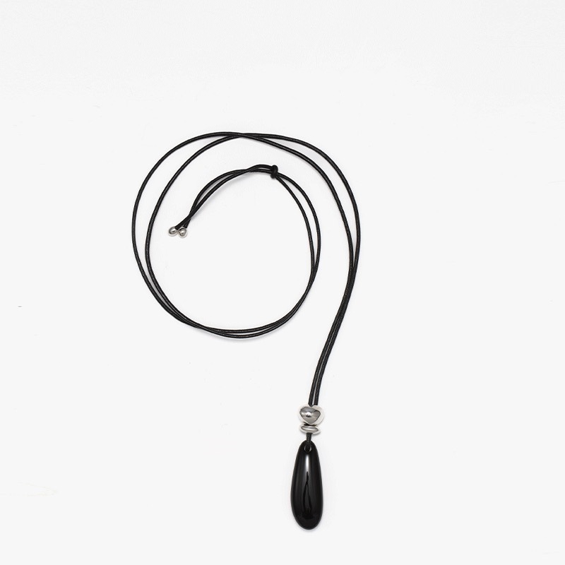 新款黑色玛瑙水滴项链女小众轻奢设计感卫衣链时尚气质颈链锁骨链详情7