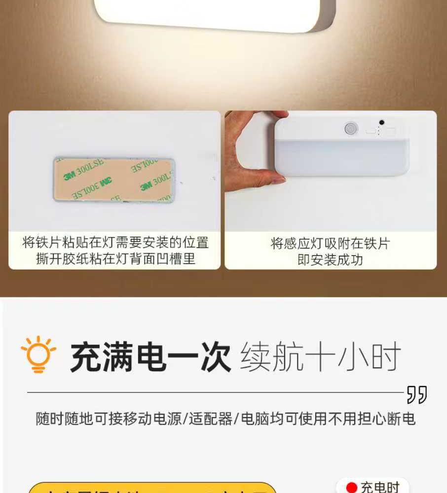 Transfronterizo nuevo cuerpo humano sensor de techo luz de paso armario de almacenamiento led de succión magnética de control remoto tipo C modelo de carga pic 10