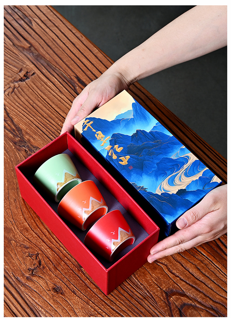 New Chinese-style five-color cups, thousand-mile river tea cups, ceramic tea sets, tea tasting cups, complete set of business small gifts pic 13