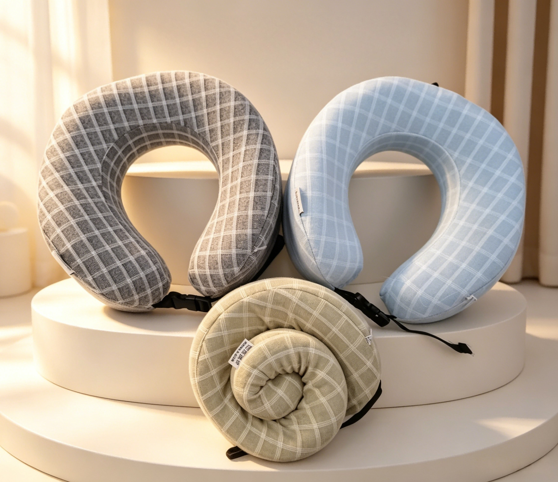 可收纳记忆棉方格U型枕护颈枕旅行午睡枕办公室汽车飞机枕便携慢详情5