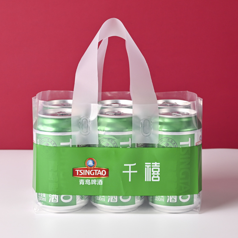 雪花易拉罐啤酒饮料外卖手提塑料包装袋透明耐用打包袋装箱用品详情10