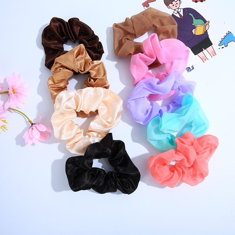 Wholesale of 6 colors of European and American cross-border simple and elegant colored fabric large intestine rings, hair rings, solid color fabric rings, hair ties and headwear pic 3