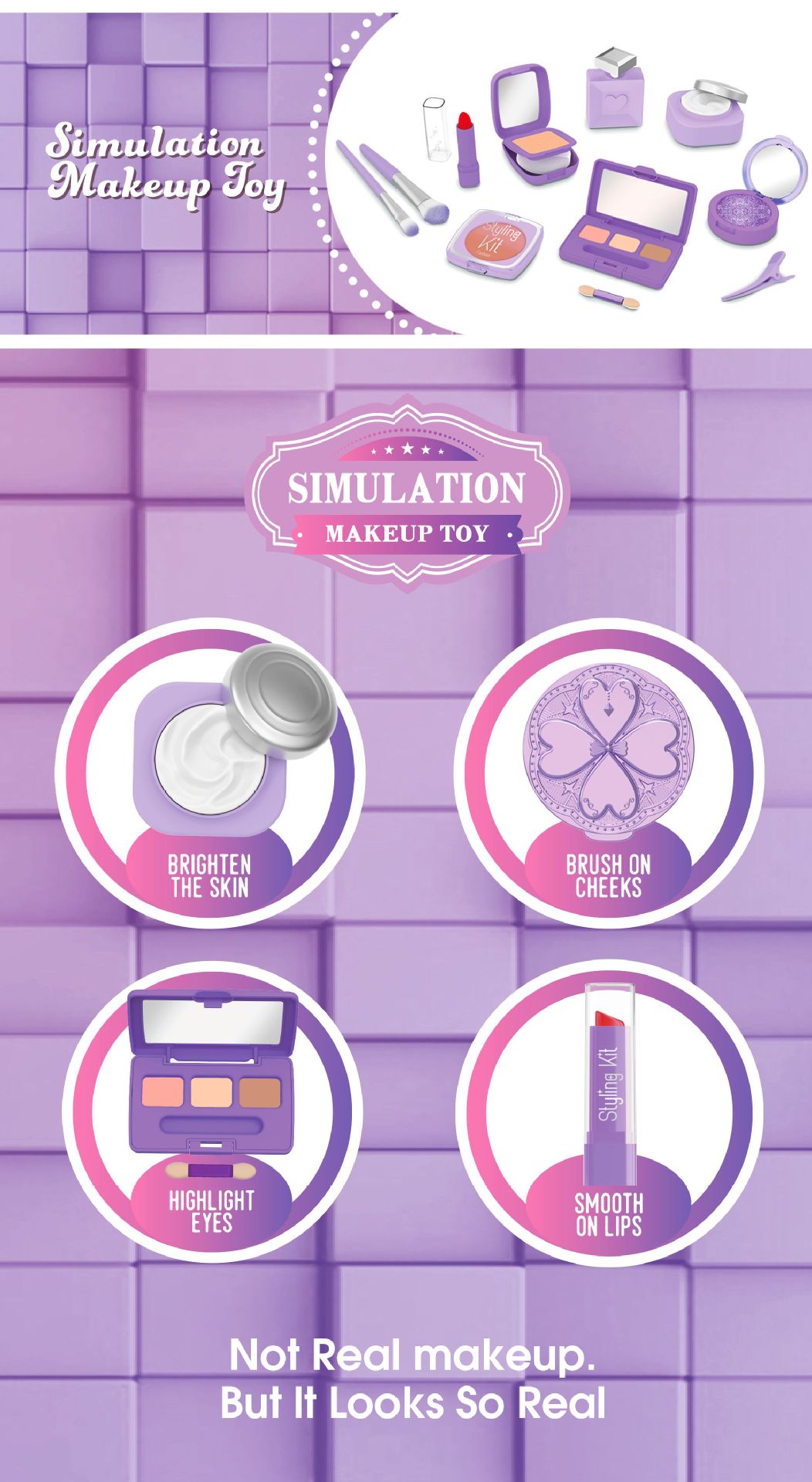 严选跨境新品儿童过家家仿真化妆玩具女孩彩妆套装不可涂抹亚马逊详情20