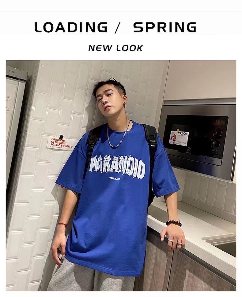 Pure cotton short-sleeved T-shirt for men, loose Hong Kong trend brand round-neck top, new letter-printed half-sleeved T-shirt pic 3