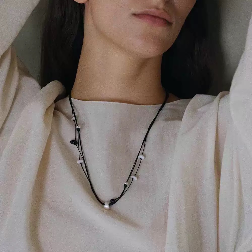 银丝刺绣肌理锁包吊坠长项链耳环小众设计高级感简约可调节项链女详情3