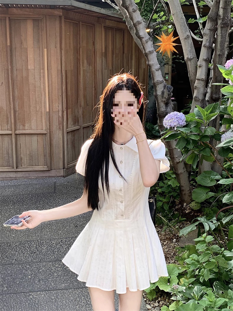 新中式白色泡泡袖衬衫连衣裙子女夏季法式气质小个子收腰甜美短裙详情18