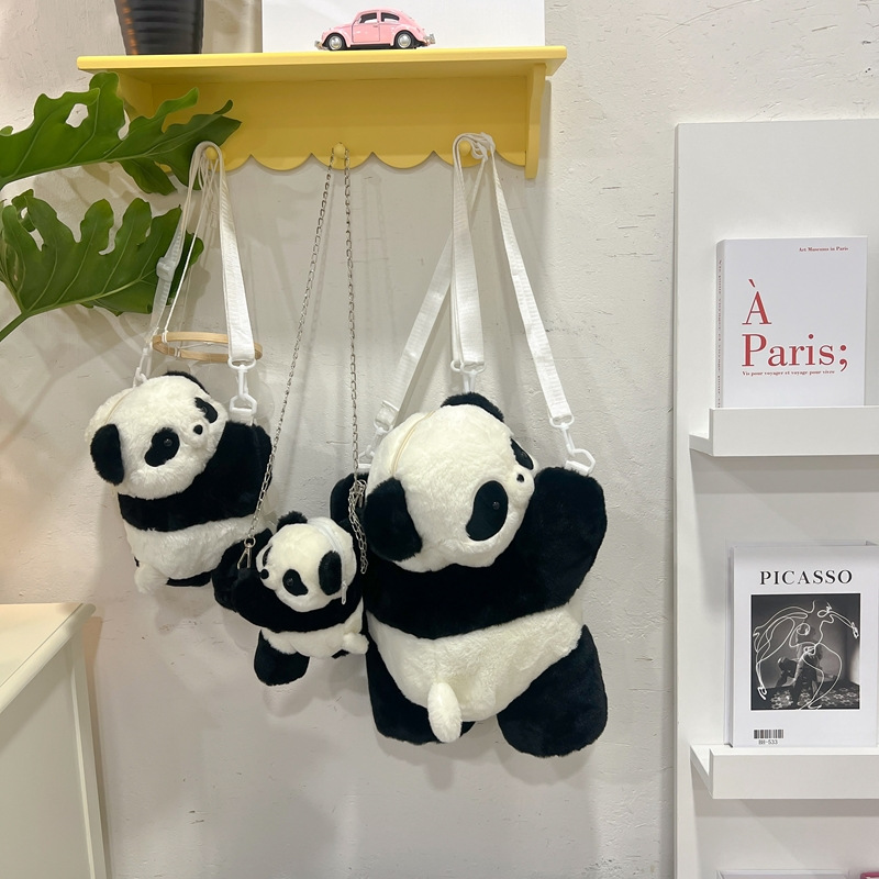 2024新款时尚熊猫双肩包清新甜美可爱卡通毛绒玩具包仿真抱枕背包详情42