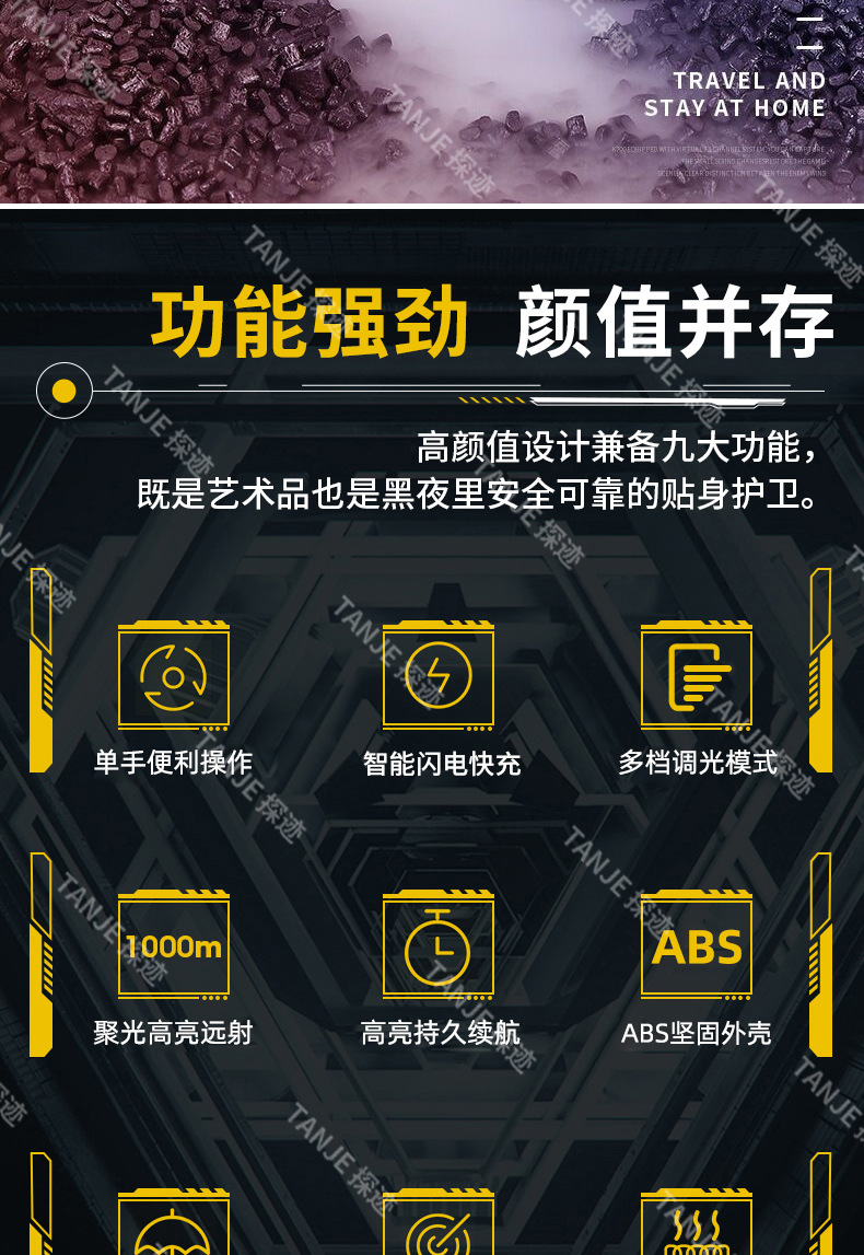 Cross-border new 8-LED outdoor high-intensity, ultra-bright, long-range, multi-dimming, ultra-long battery life type-C rechargeable flashlight pic 2