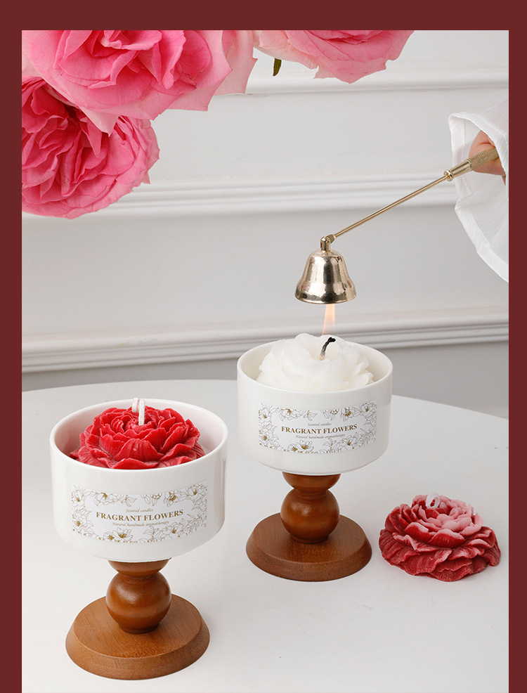 Camellia high-end scented candle gift box, retro ceramic cup wax, niche atmosphere, wedding and birthday gift pic 4