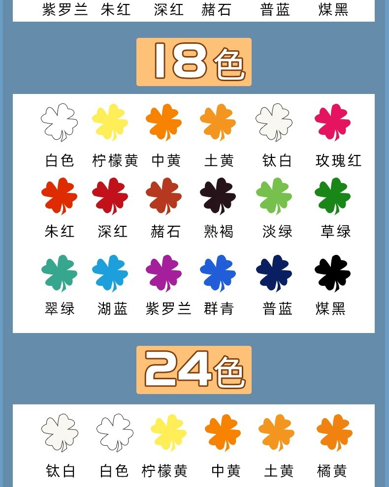 马利水粉颜料套装24色小支水彩颜料盒装儿童美术颜料12色绘画顔料详情13