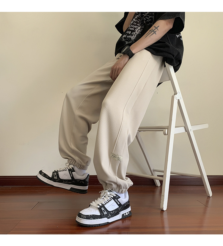 华夫格裤子男士2024秋季潮牌宽松九分束脚卫裤大码青年休闲运动裤详情16