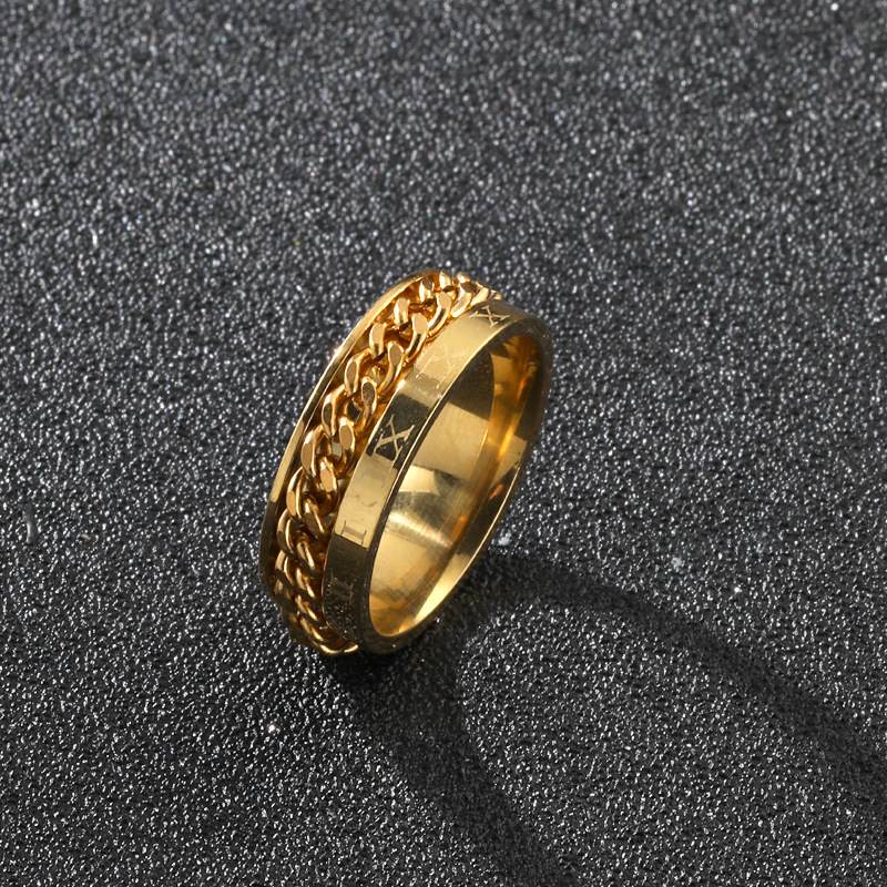 跨境欧美大气不锈钢饰品 打标罗马字可转动链条钛钢戒指 男士厂家详情7