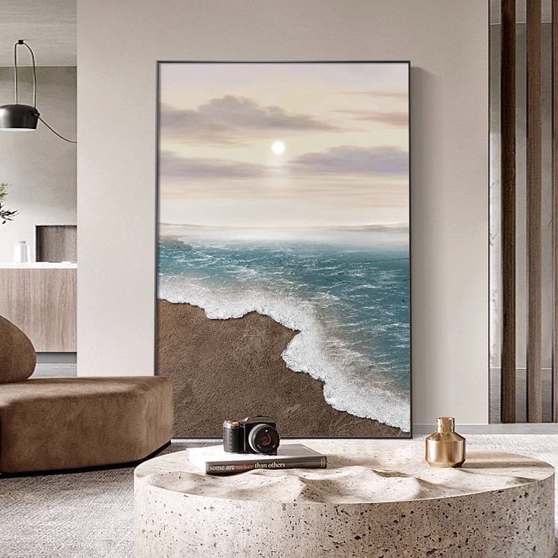 奶油风客厅装饰画现代简约沙发背景墙挂画海景落地画肌理玄关挂画详情1