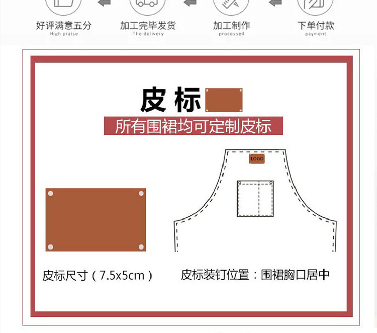 跨境防水防油帆布棉围裙咖啡店厨房家用围腰园艺牛仔工作围裙批发详情12
