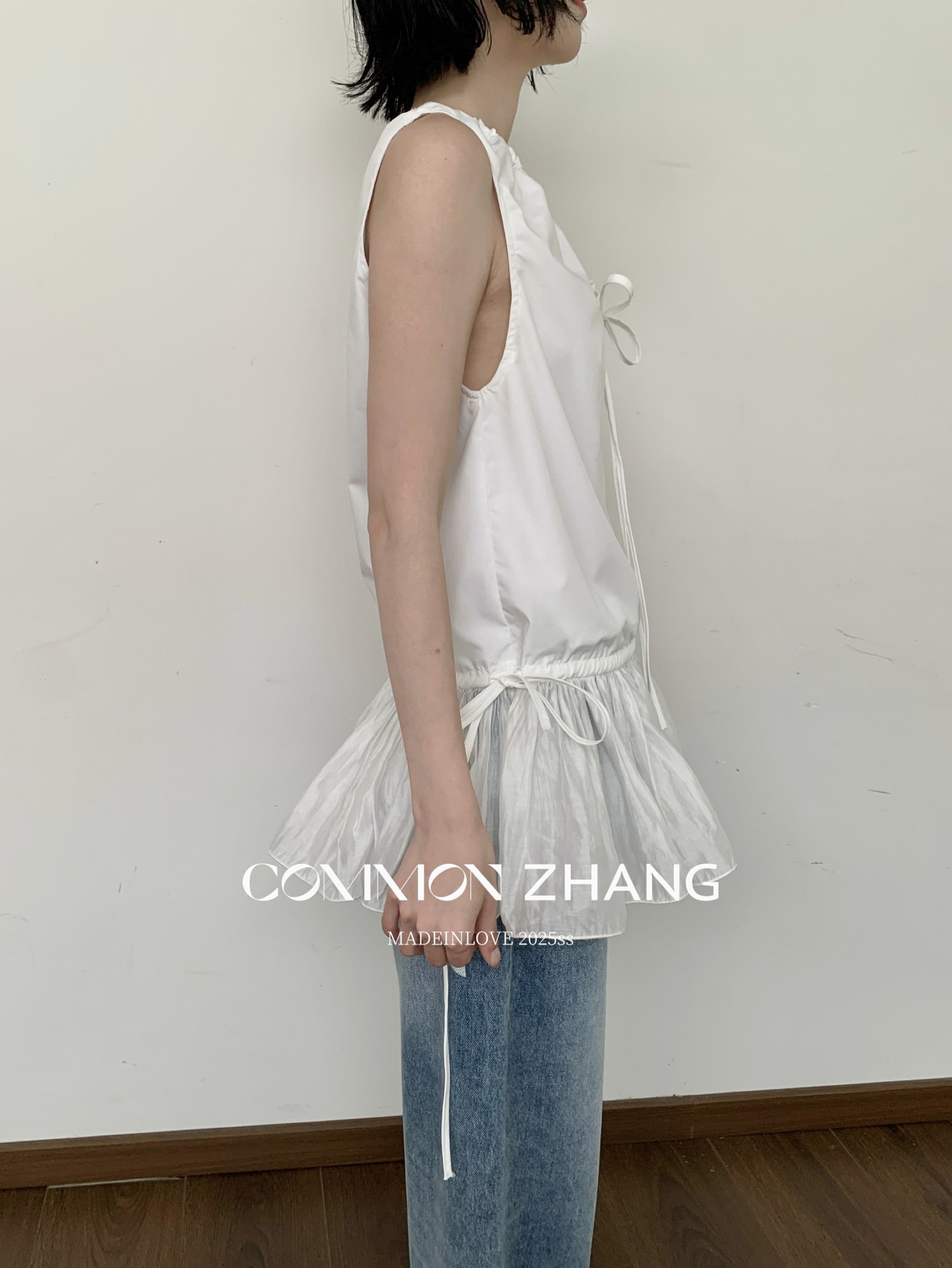 CZ ZHANG Summer French mint Manbo V-neck lace-up Youthful A-line puffed vest dress for women, B23782 pic 20