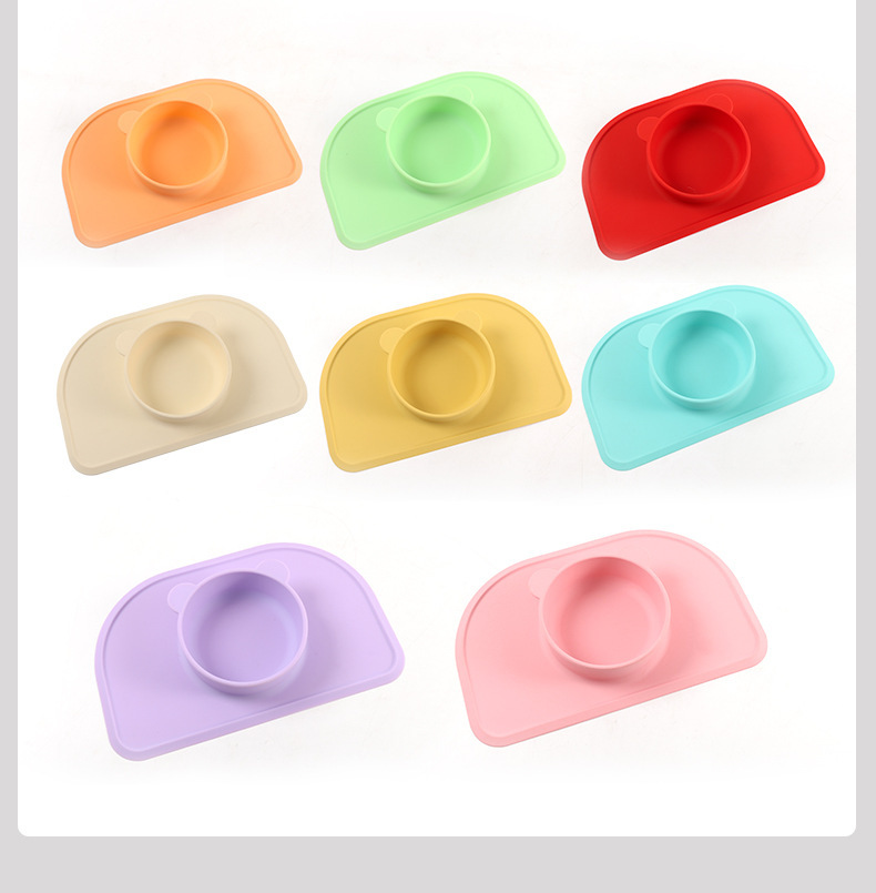 跨境硅胶一体式辅食婴儿餐具卡通小熊防滑防摔宝宝训练餐具批发详情3