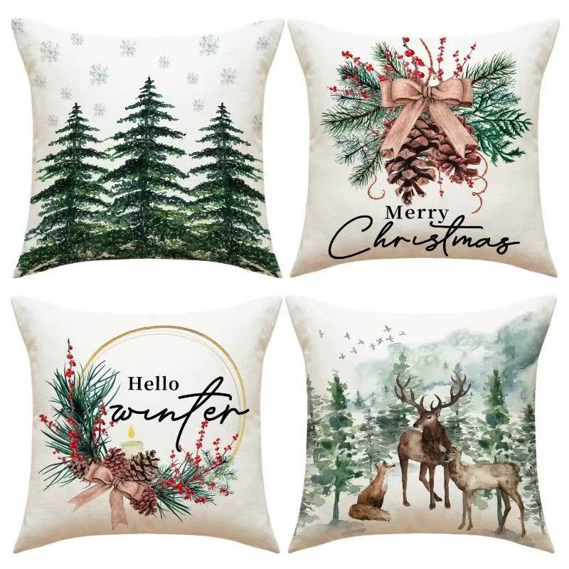 Cross-border bestseller Christmas tree print pillowcase, Christmas snowflake decorative pillowcase, new living room home pillowcase pic 2