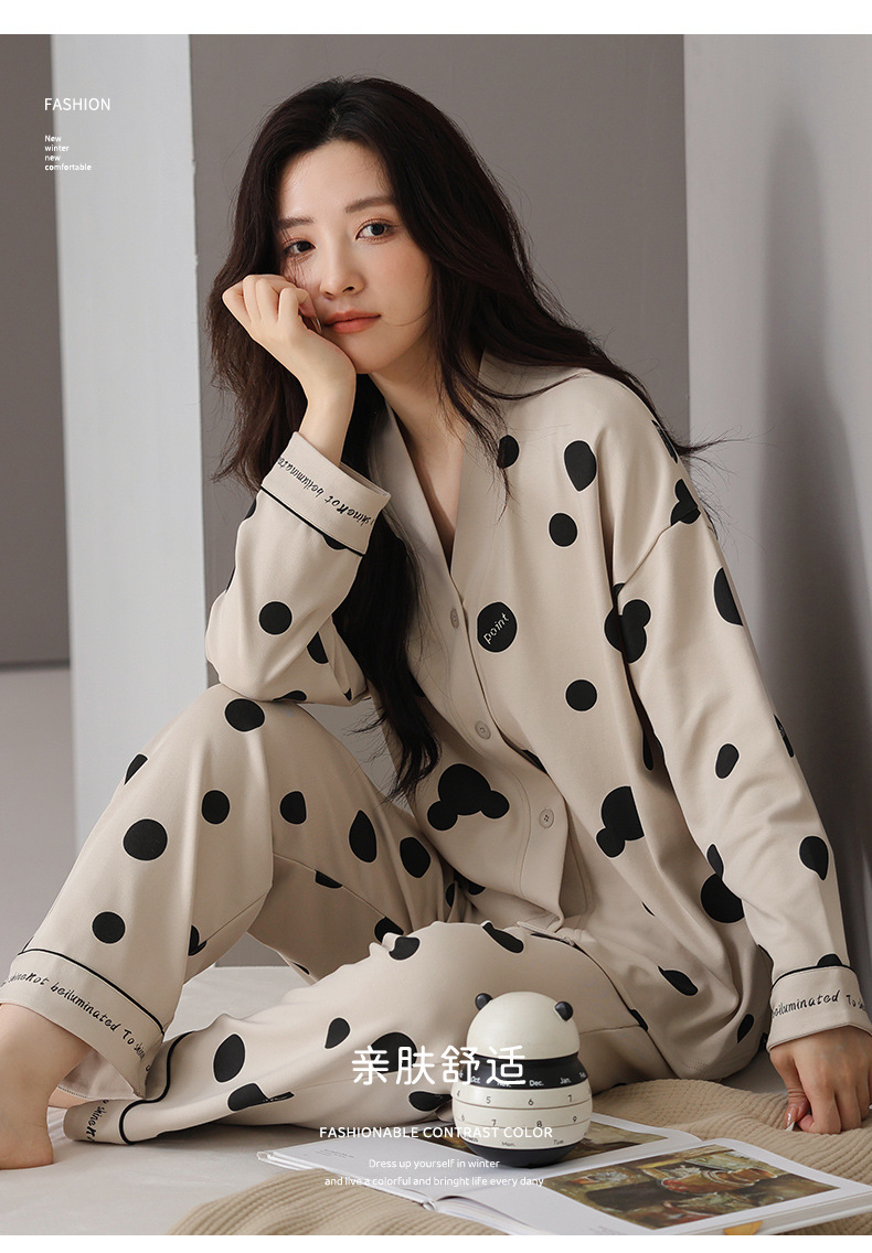 秋冬季长袖睡衣女款可外穿自带胸垫固定休闲宽松开衫有口袋家居服详情12