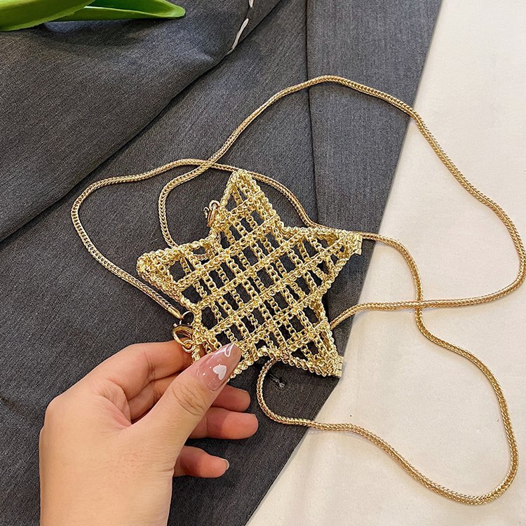跨境2024夏新款小香风镂空金属星星包晚宴包单肩斜挎气质链条女包详情75