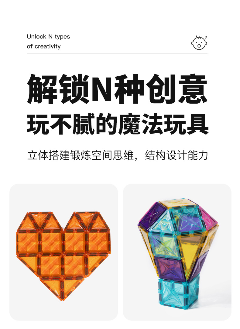 儿童科教益智玩具磁性思维建构拼接积木磁力片透光光影积木拼接详情5