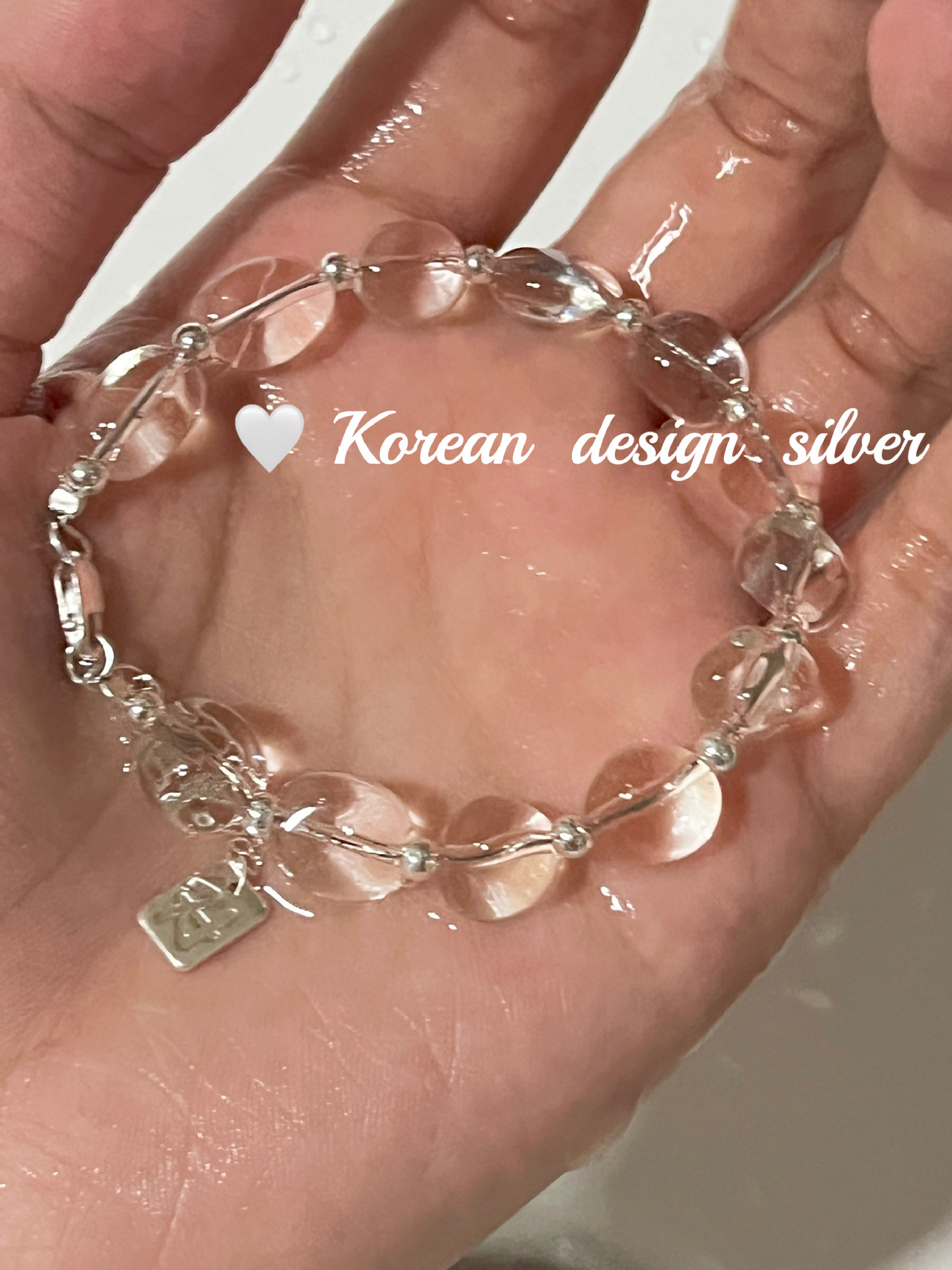 韩国Ins风设计银饰品批发 S925纯银随形白水晶手链叠戴简约气质女详情9