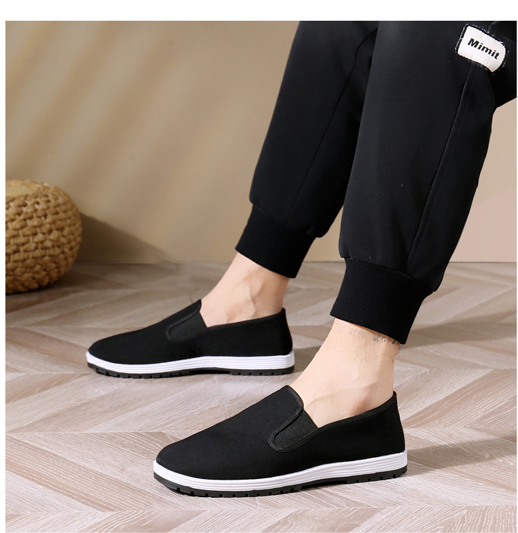 厂家批发老北京布鞋男款厚底片橡胶底纯色男士黑布鞋牛筋黄军板鞋详情18