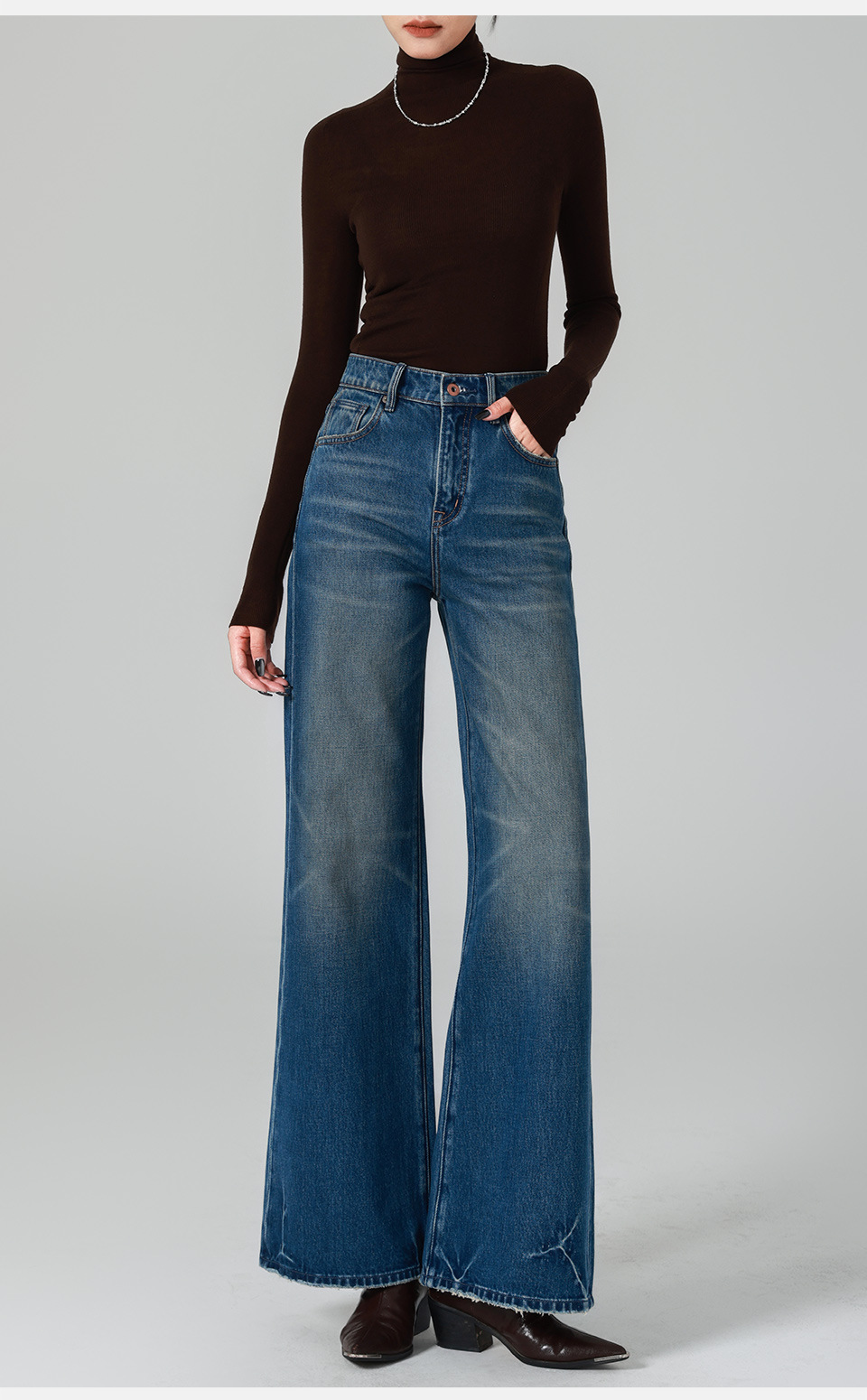 Long-legged big bull/High-waisted jeans for women, loose, slightly flared wide-leg pants, retro feng shui wash, 25 autumn and winter new trend pic 27