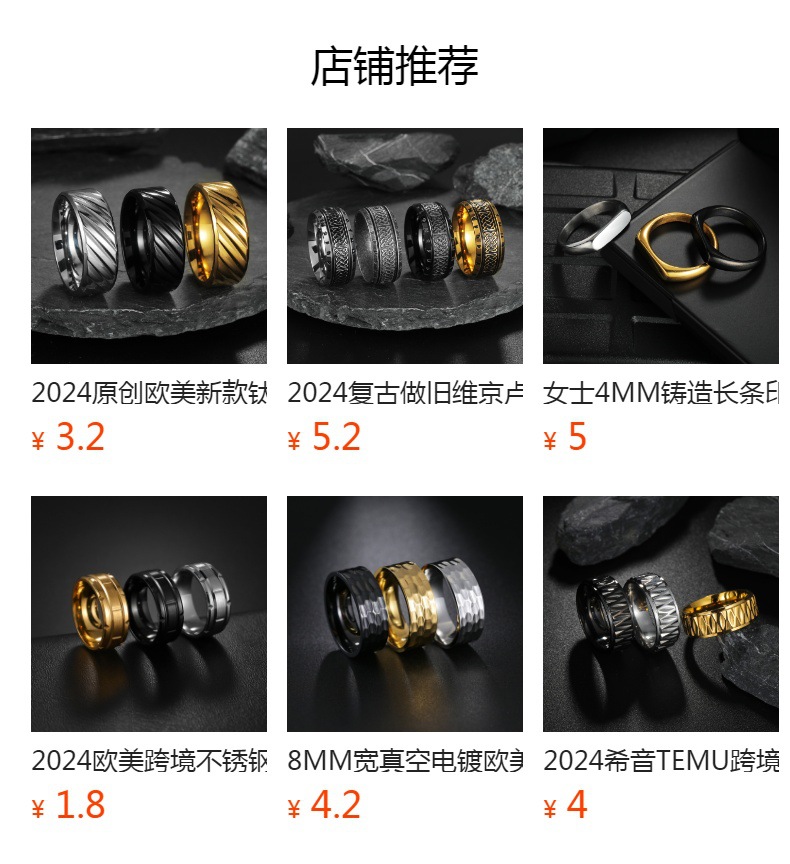 欧美跨境不锈钢简约饰品批发批花真空电镀男士钛钢戒指指环饰品详情1