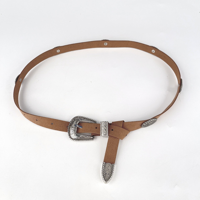 跨境欧美范针扣腰带女装饰简约百搭裤带复古时尚潮流雕花腰带配饰详情5