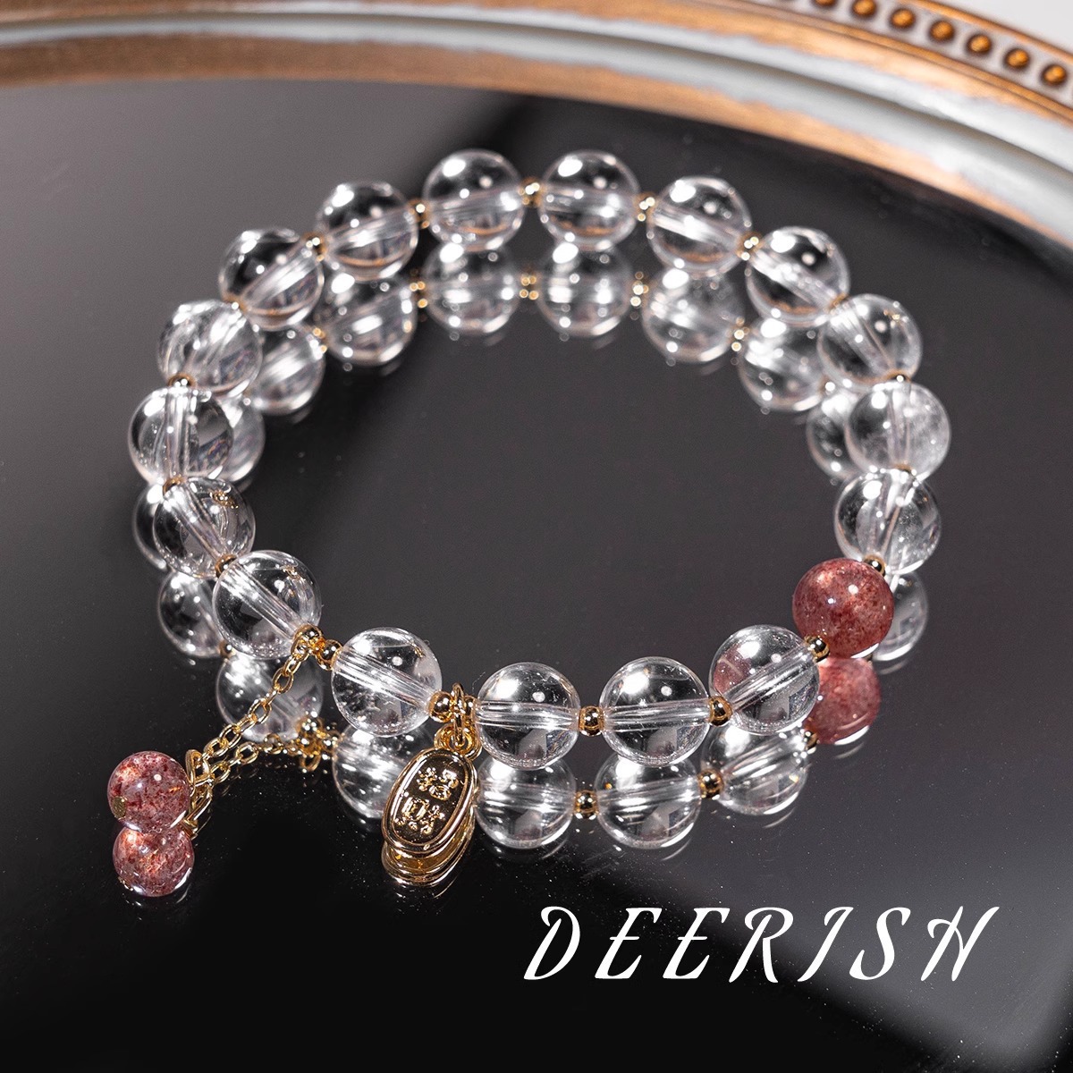 Original ancient-style retro jewelry white crystal bracelet for girls, high transparency bracelet, strawberry crystal peach blossom natural crystal bracelet pic 6