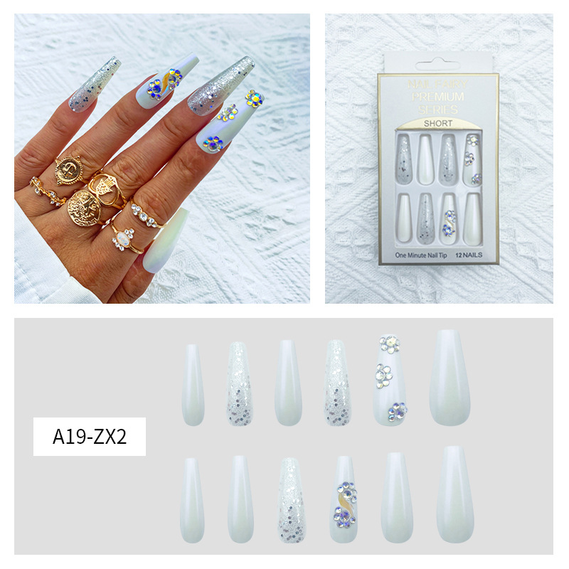 Wholesale of new cross-border artificial nails, extended trapezoidal ballet nail plates, diy nail art with rhinocones, and long wearable nails from Europe and America pic 2