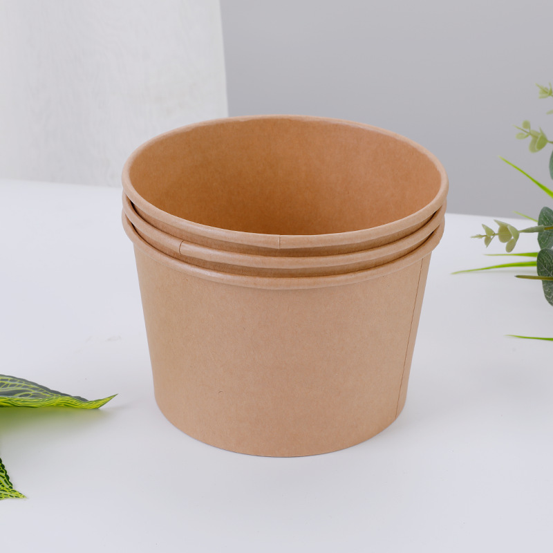 Thickened kraft paper bowl, disposable takeout fruit packaging box, round soup bowl, salad bowl, light food lunch box, takeout box pic 22
