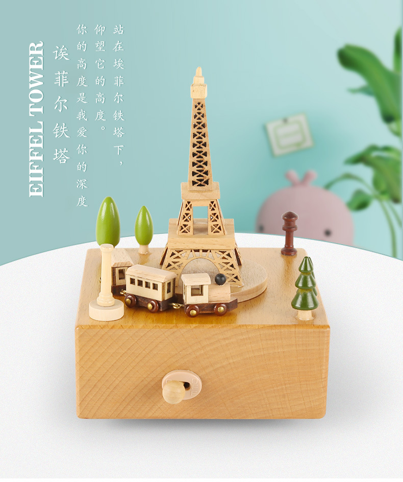 木质手工创意音乐盒儿童生日礼物旋转木马女孩跳舞八音盒跨境出口详情5