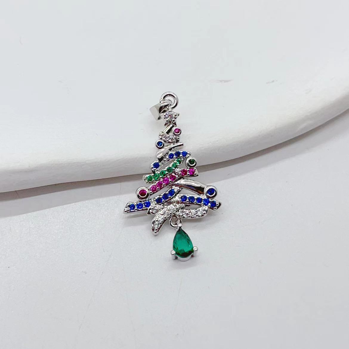 A new style of exaggerated hollowed-out micro-inlaid colored zircon Saint Yan tree earrings necklace pendant DIY pendant from Europe and America pic 6
