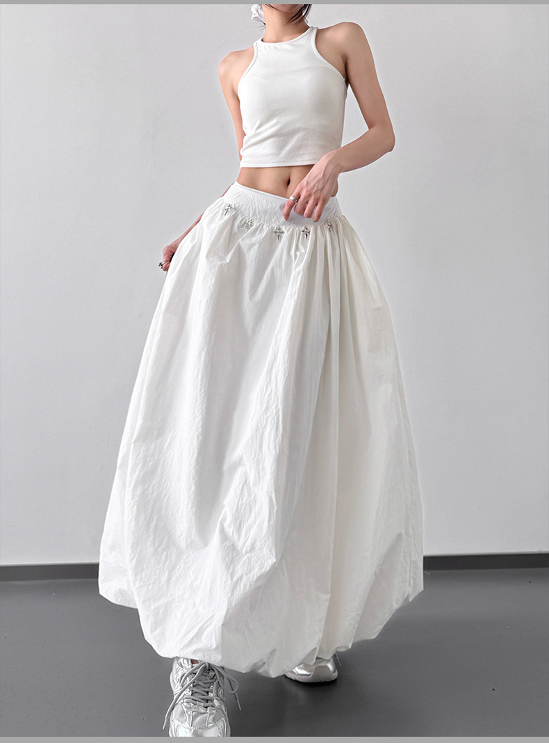 Summer 2025 design style Japanese-style puffy flower bud skirt for women, high-waisted, slimming, versatile and hip-covering wide long skirt pic 14